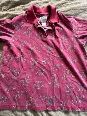 Vintage Women’s Cottagecore Preppy Golf Club Print Polo Short Sleeve Shirt Sz M